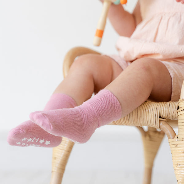 Classic Non-Slip Stay-On Baby & Toddler Socks | Pink | 4 Pack