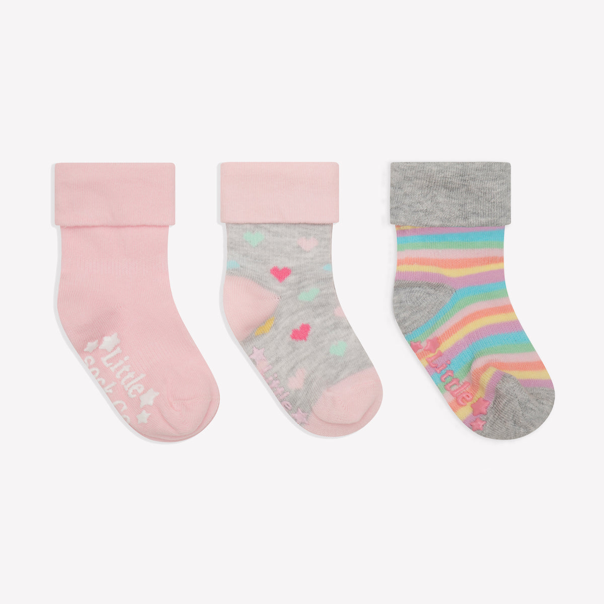 Non-Slip Stay On Baby and Toddler Socks - 3 Pack in Lucy, Rae & Fairy Tale Pink