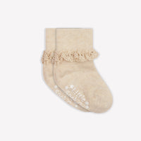 Frilly Non-Slip Stay-On Baby and Toddler Socks - Oat