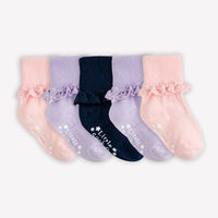 Frilly Non-Slip Stay-on Baby and Toddler Socks - 5 Pack in Amethyst, Navy and Pink Lemonade