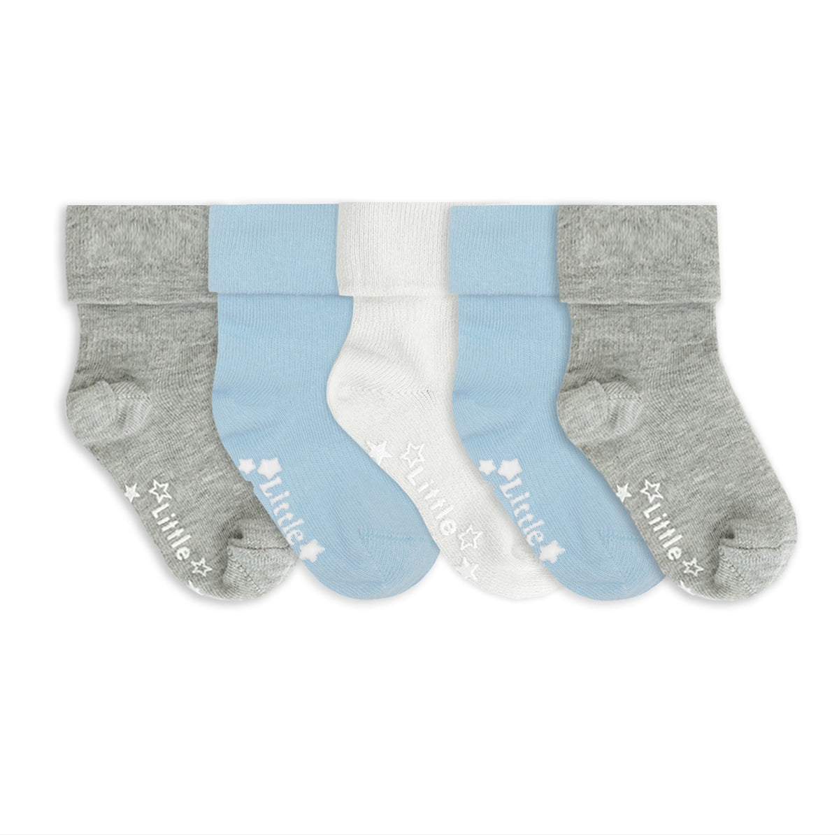 Talipes (clubfoot) Boots and Bar Socks - Non-Slip Stay on Baby and Toddler Socks - 5 Pack in Grey, White & Blue