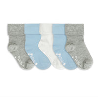 Talipes (clubfoot) Boots and Bar Socks - Non-Slip Stay on Baby and Toddler Socks - 5 Pack in Grey, White & Blue