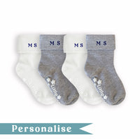 Personalised set of Multi-award winning Non-Slip Stay on Baby and Toddler Socks - Grey Neutrals - 0-3 years