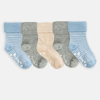 Talipes (clubfoot) Boots and Bar Socks - Non-Slip Stay on Baby and Toddler Socks - 5 Pack in Grey, Oatmeal & Blue