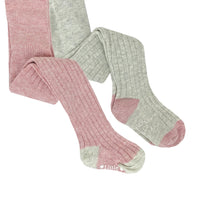 Non-Slip Super Soft Ribbed Baby and Toddler Tights - 2 Pack in Grey Marl & Dusty Pink