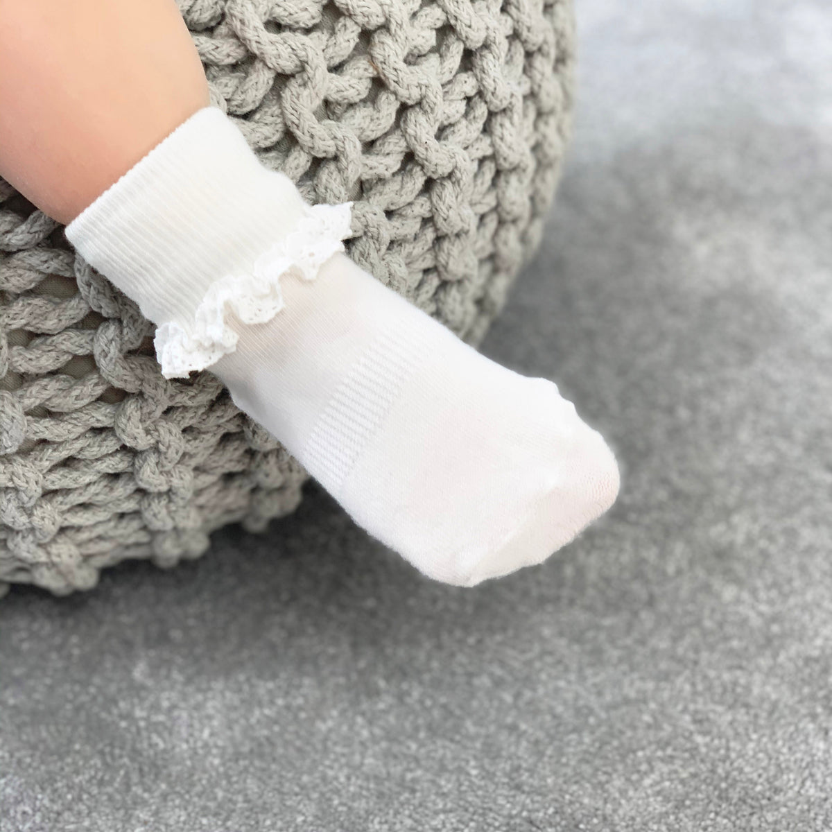 Frilly Non-Slip Stay-on Baby and Toddler Socks - 5 Pack in Navy, Oat and Pearl White