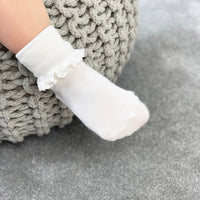 Frilly Non-Slip Stay-on Baby and Toddler Socks - 5 Pack in Navy, Oat and Pearl White