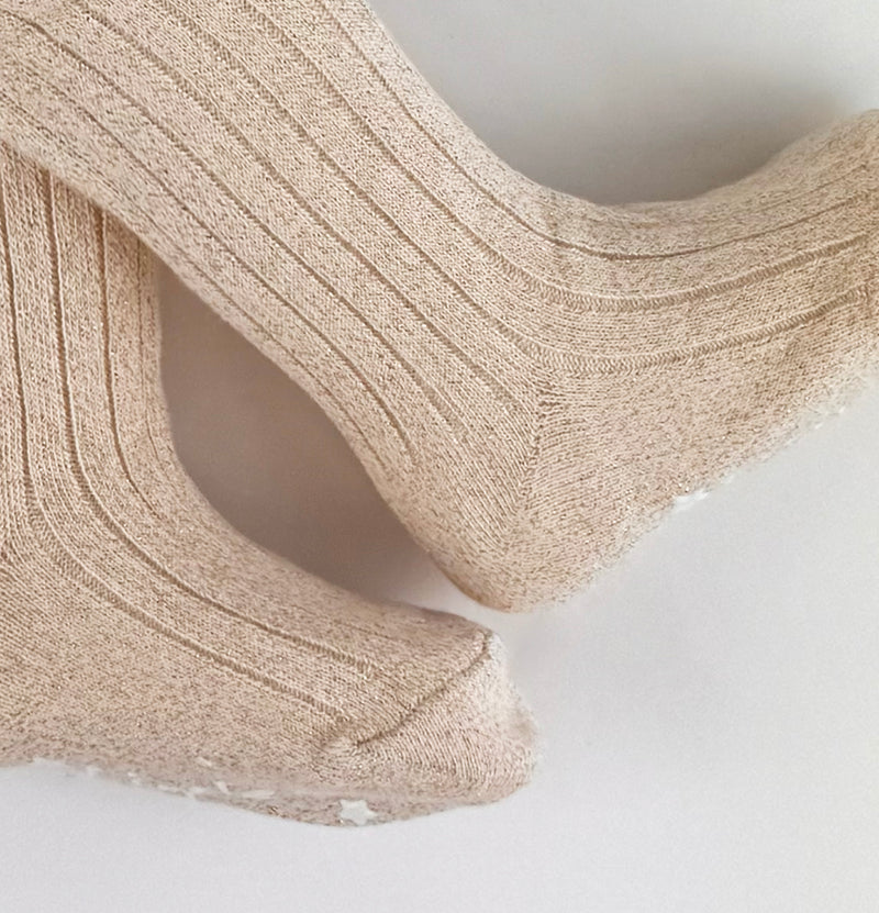 Super Soft Non-Slip Ribbed Tights in Gold Sparkle
