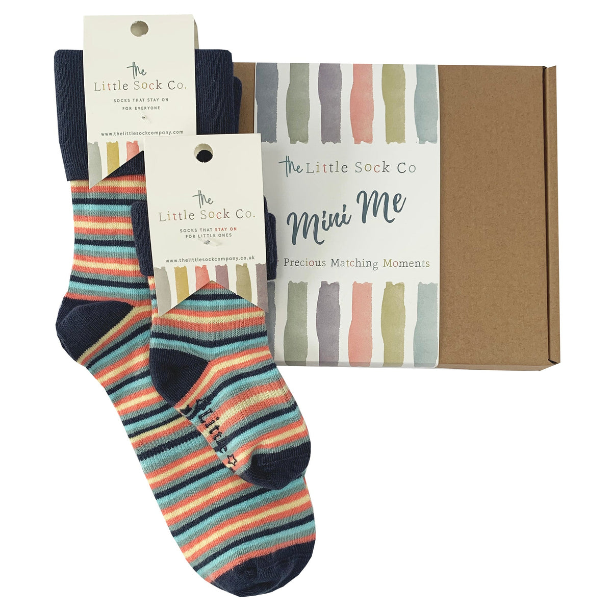 Personalised Mini Me Matching Adult and Child Family Socks Gift Set in Smarty Stripe - The Perfect Personalised Birthday or Christmas Gift