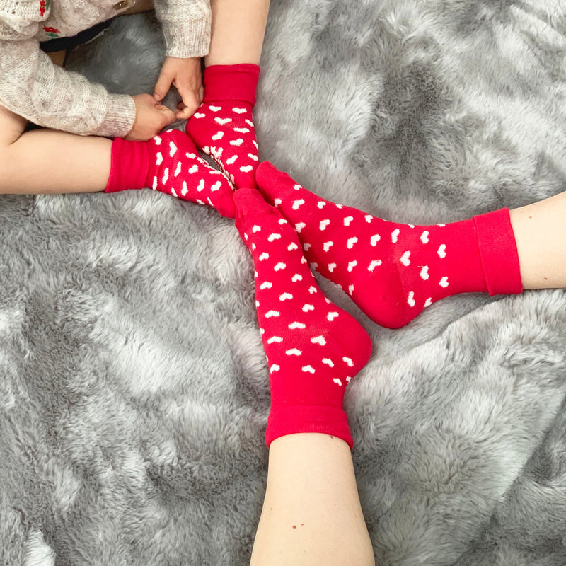 Mini Me Matching Adult and Child Socks Gift Set in Red Hearts - The Perfect Personalised Birthday or Mother's Day Gift ♥️