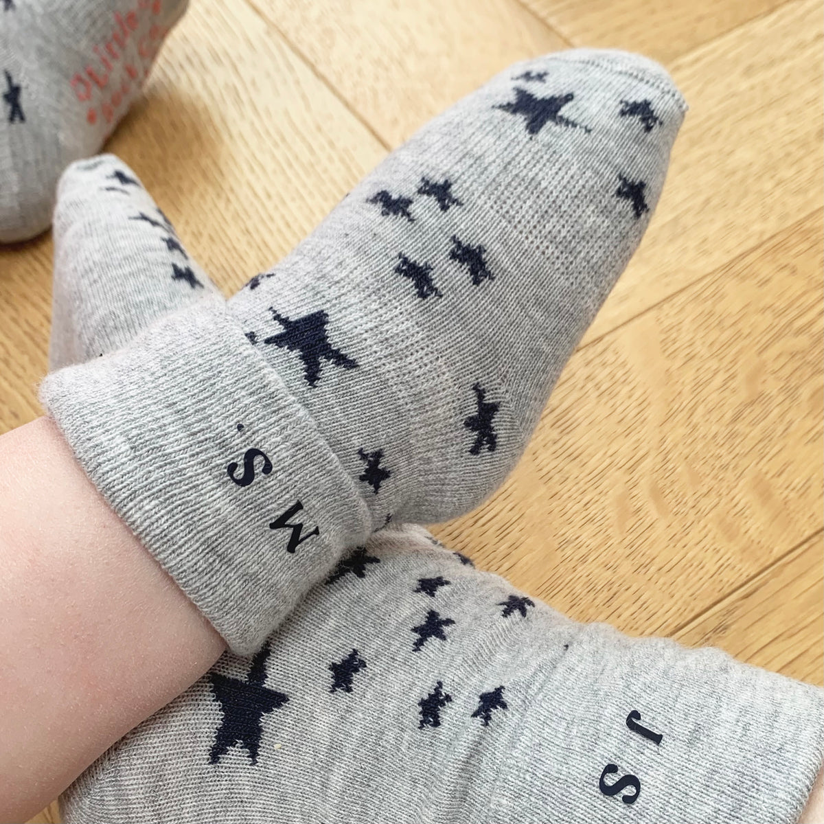 Personalised set of Multi-award winning Non-Slip Stay on Baby and Toddler Socks - Neutral Stripe- 6 months-3 years