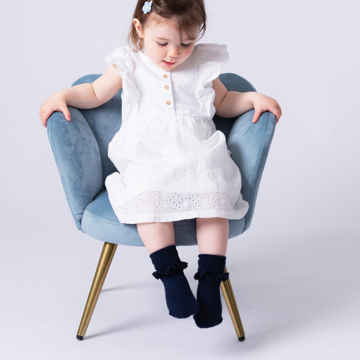 Frilly Non-Slip Stay-on Baby and Toddler Socks - 5 Pack in Navy, Oat and Pearl White