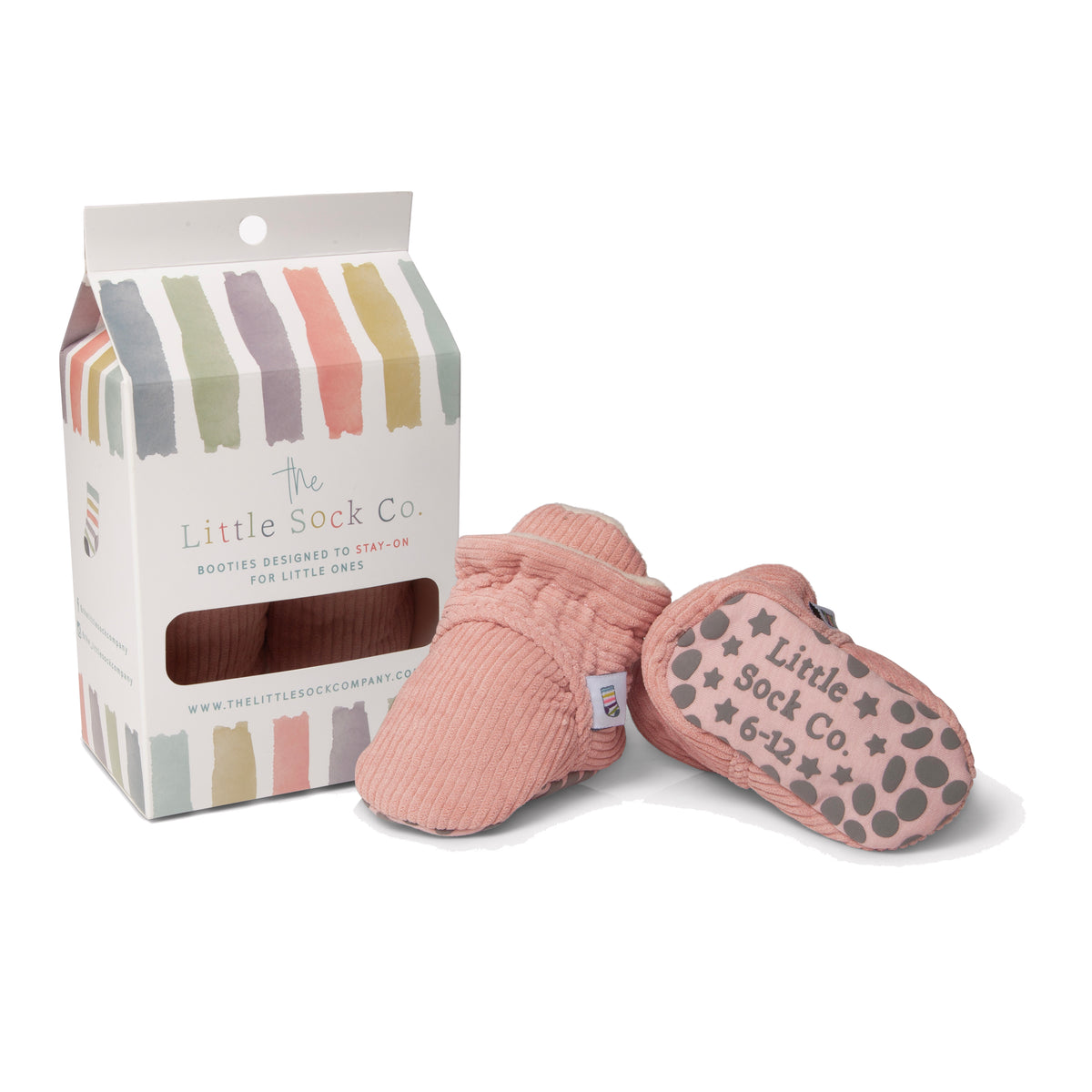 Corduroy Stay-On Non-Slip Baby Booties | Rose