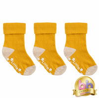 OUTLET - Non-Slip Stay On  Baby, Toddler & Child Socks - 3 Pack in Mustard - 0-6/6-12 months (Copy)