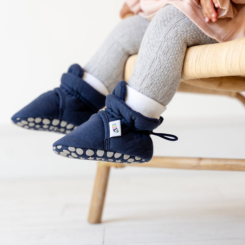 Stay-on, Non-Slip Bootie - Perfect pram Slipper or Baby Carrier boot - Navy