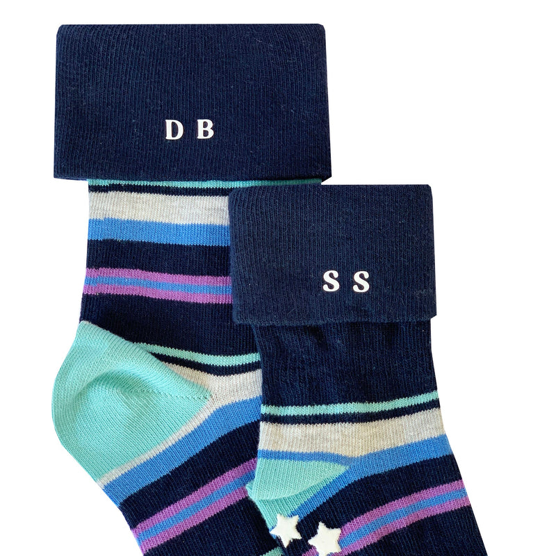 Personalised Mini Me Matching Adults and Child Family Socks Gift Set in Navy Stripe - The Perfect Birthday, Fathers Day or Christmas Gift