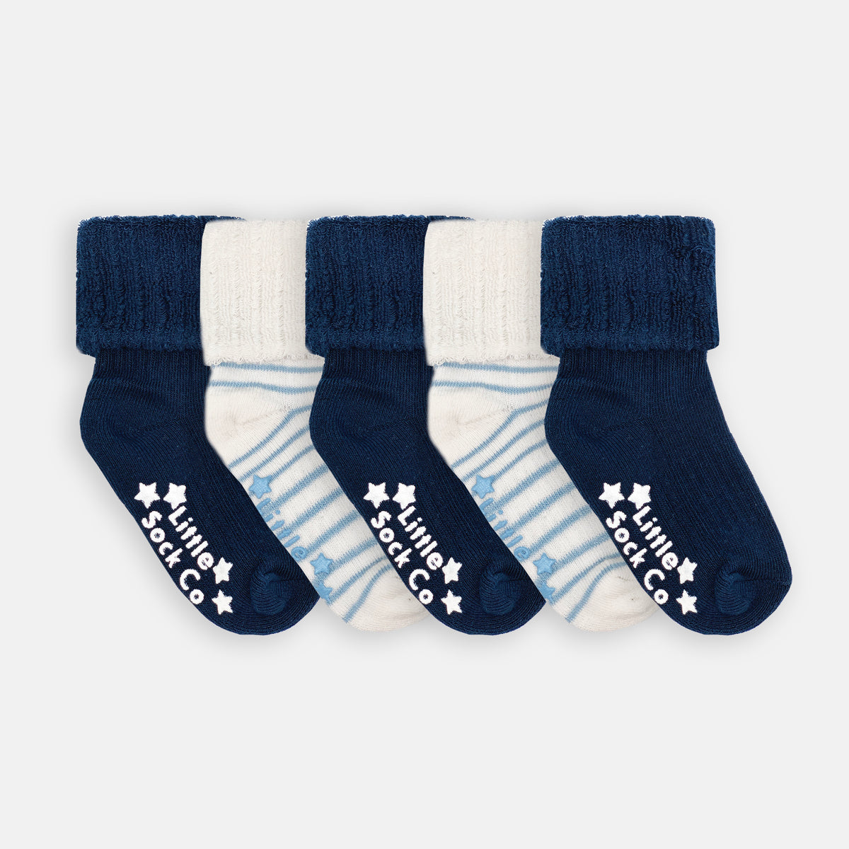 Cosy Stay-On Non-Slip Baby Socks - Blues 5 Pack