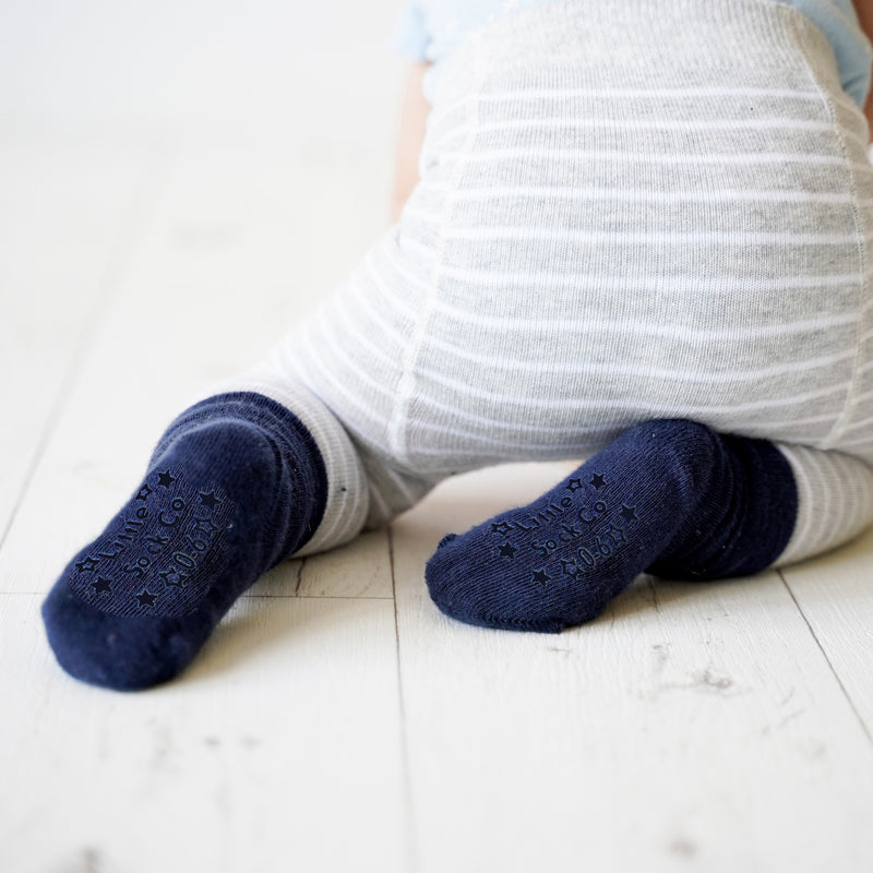 Non-Slip Stay on Baby, Toddler & Child Socks - 3 Pack in Navy 0-6 years