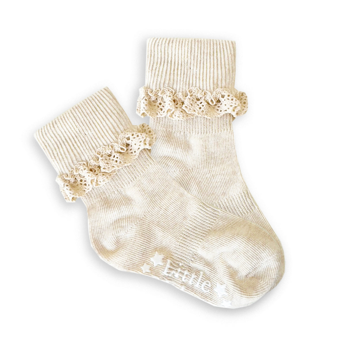 Frilly Non-Slip Stay-On Baby and Toddler Socks - Oat