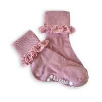 Frilly Non-Slip Stay-on Baby and Toddler Socks - 5 Pack in Oat, Orchid and Pink Lemonade