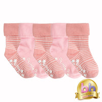 Non-Slip Stay On Baby and Toddler Socks - 5 Pack in Pink Mix