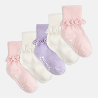 Frilly Non-Slip Stay-on Baby and Toddler Socks - 5 Pack in Amethyst, White and Pink Lemonade