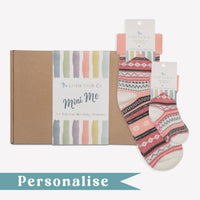 Personalised Mini Me Matching Adult and Child Family Socks Gift Set in Pink Nordic - The Perfect Personalised Christmas Gift