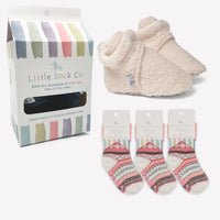 Christmas Bundle of Polar Stay-on, Non-Slip Booties & Pink Nordic Non-slip Stay-on Socks