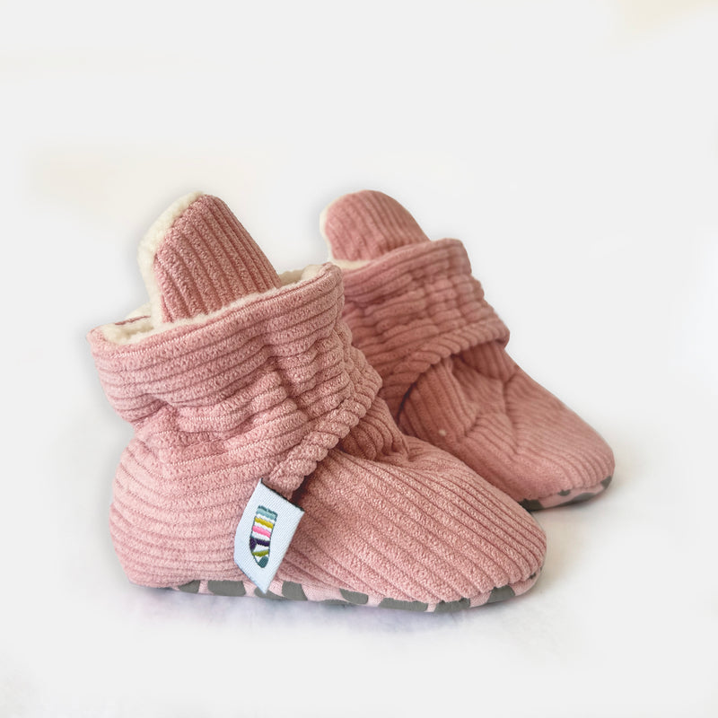 Stay-on, Non-Slip Booties - Perfect pram Slipper or Baby Carrier boot - Rose Corduroy