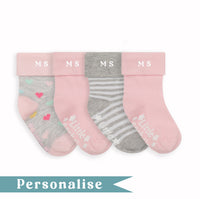Personalised set of Multi-award winning Non-Slip Stay on Baby and Toddler Socks - Pink - 0-3 years