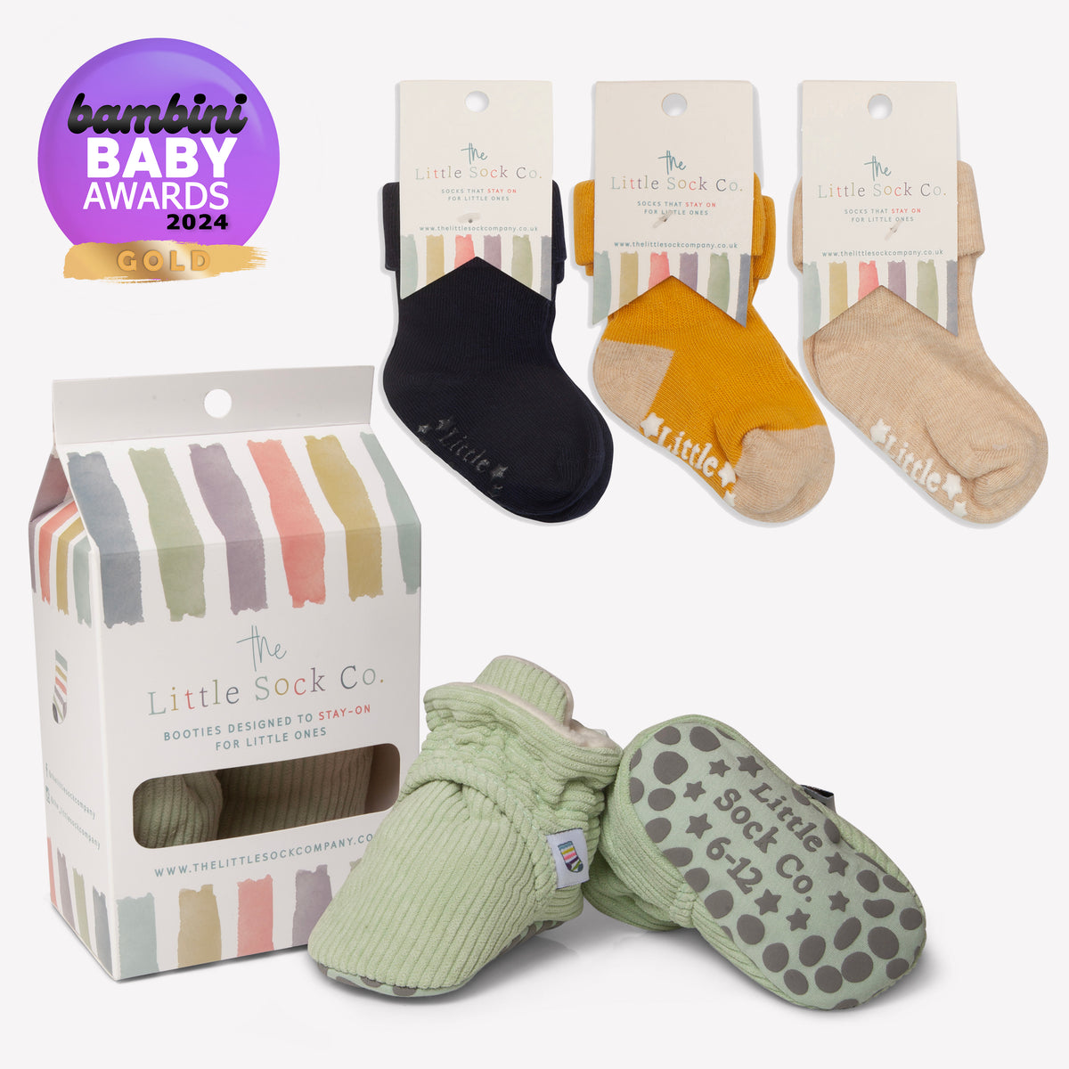 Stay-on, Non-Slip Booties - Perfect pram Slipper and Baby Carrier boot - Pistachio Corduroy