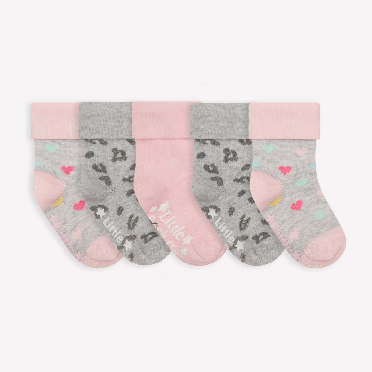 Non-Slip Stay on Baby + Toddler Socks - 5 Pack in Animal, Pink & Rae