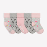 Non-Slip Stay on Baby + Toddler Socks - 5 Pack in Animal, Pink & Rae