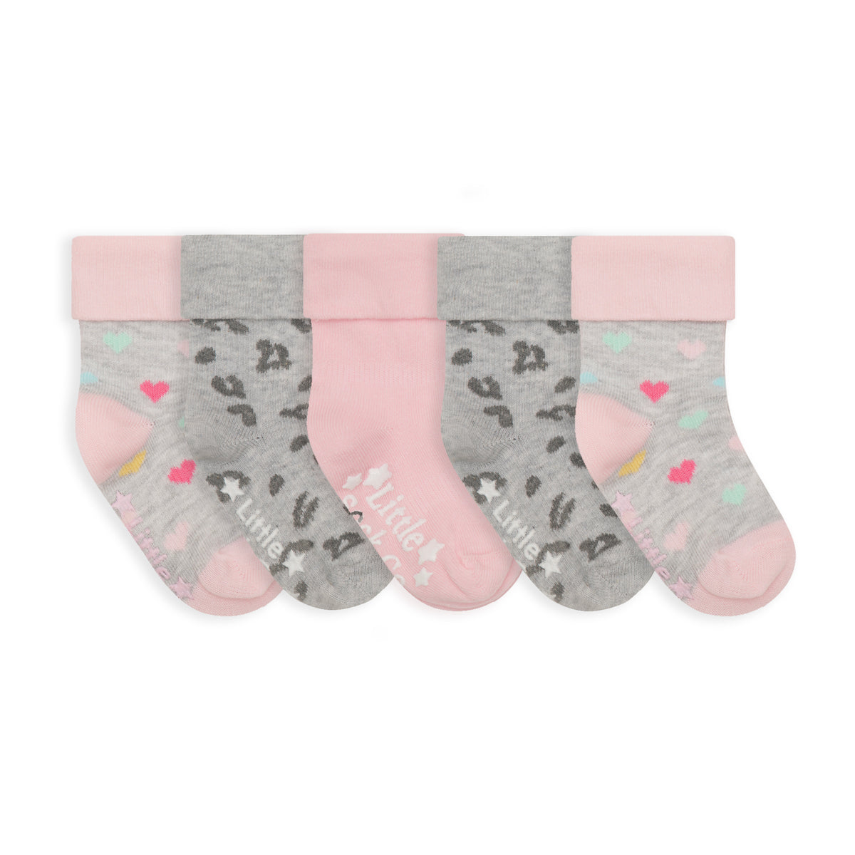 Non-Slip Stay on Baby + Toddler Socks - 5 Pack in Animal, Pink & Rae