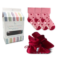 Stay-on, Non-Slip Crimson Red Velvet Booties + Amore Sock Bundle