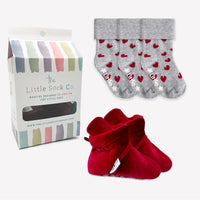 Stay-on, Non-Slip Crimson Red Velvet Booties + Hart Sock Bundle