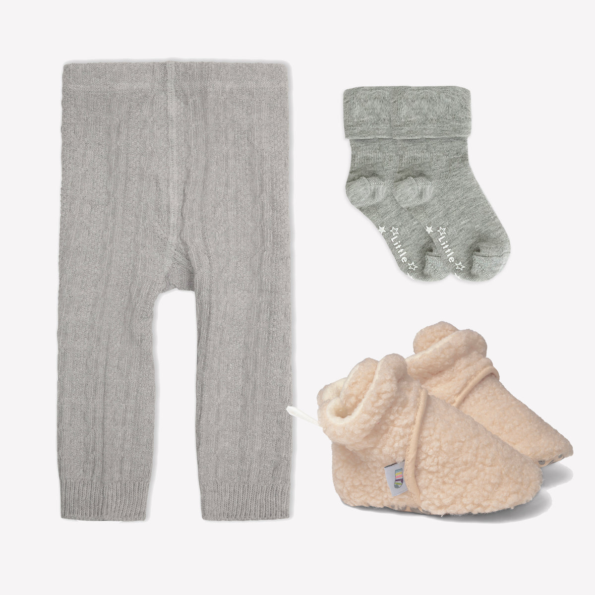 Non-Slip, Stay-on Bootie Bundle + Stay-on Socks + Cable Knit Leggings - Sherpa