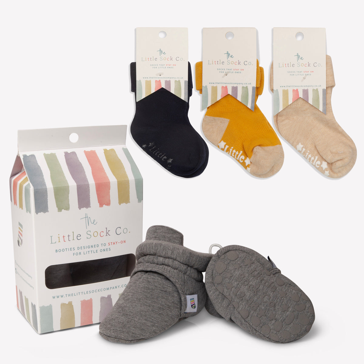 Stay-on, Non-Slip Booties - Perfect pram Slipper and Baby Carrier boot - Slate Cotton