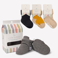 Stay-on, Non-Slip Booties - Perfect pram Slipper and Baby Carrier boot - Slate Cotton