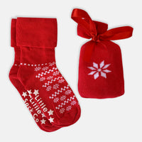 Snowflake Non-Slip Stay-on Socks in a Fun Bag - Perfect for Christmas