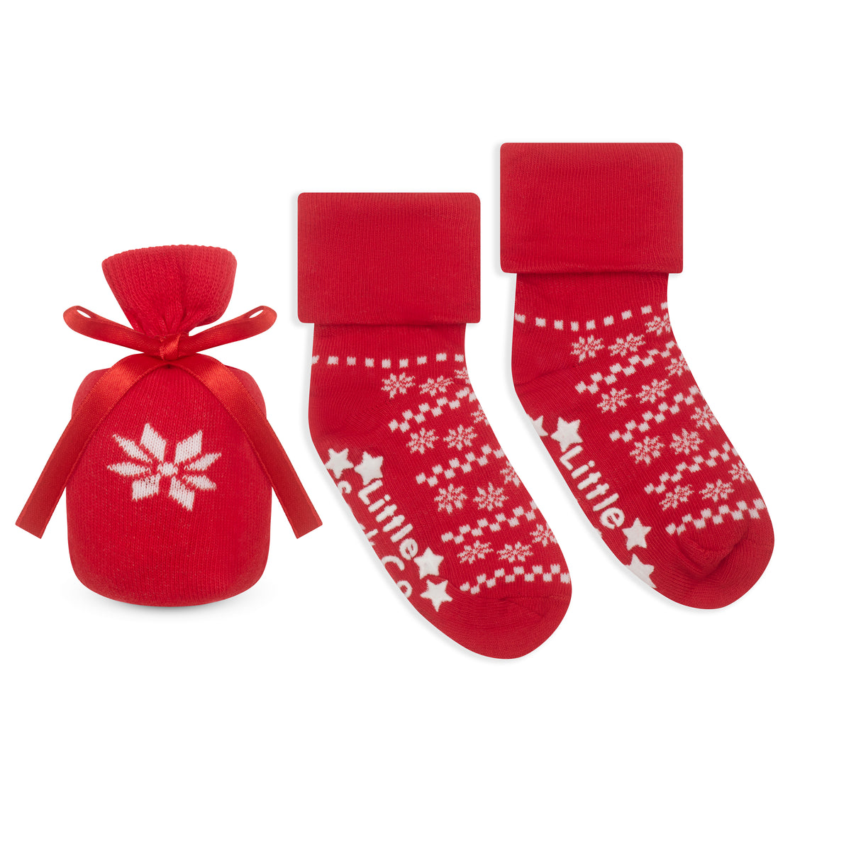 Snowflake Non-Slip Stay-on Socks in a Fun Bag - Perfect for Christmas