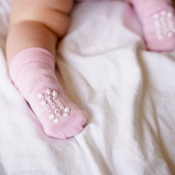 Personalised set of Multi-award winning Non-Slip Stay on Baby and Toddler Socks - Pink - 0-3 years