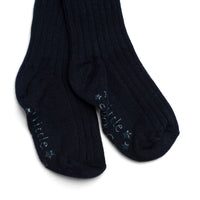 Girls’ Non-Slip Ribbed School Tights in True Navy – Ages 2–8