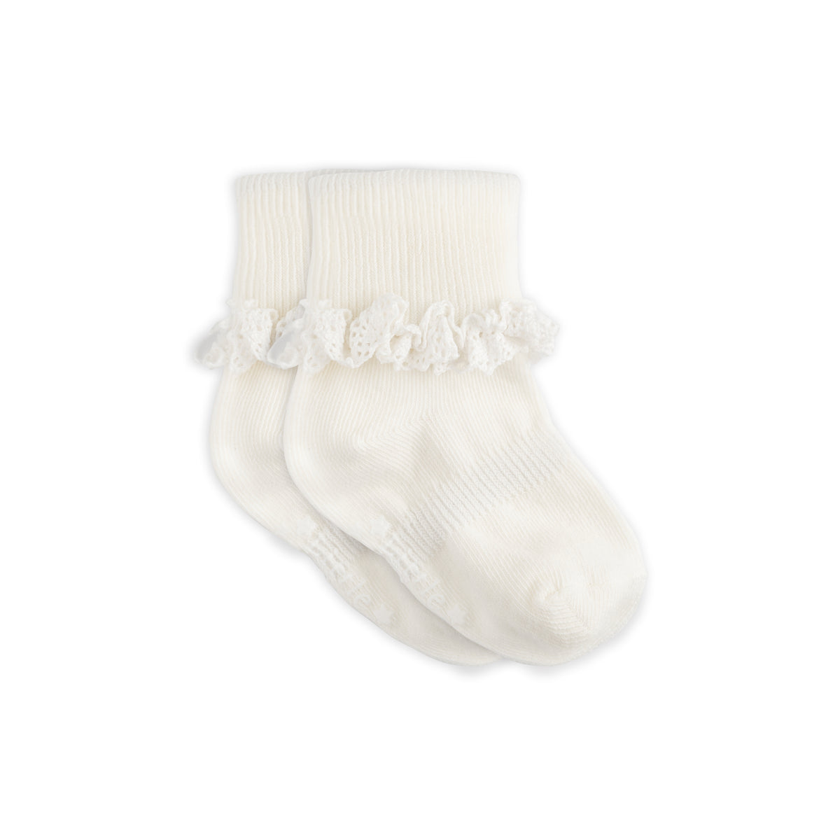 Frilly Non-Slip Stay-On Baby and Toddler Socks - Pearl White