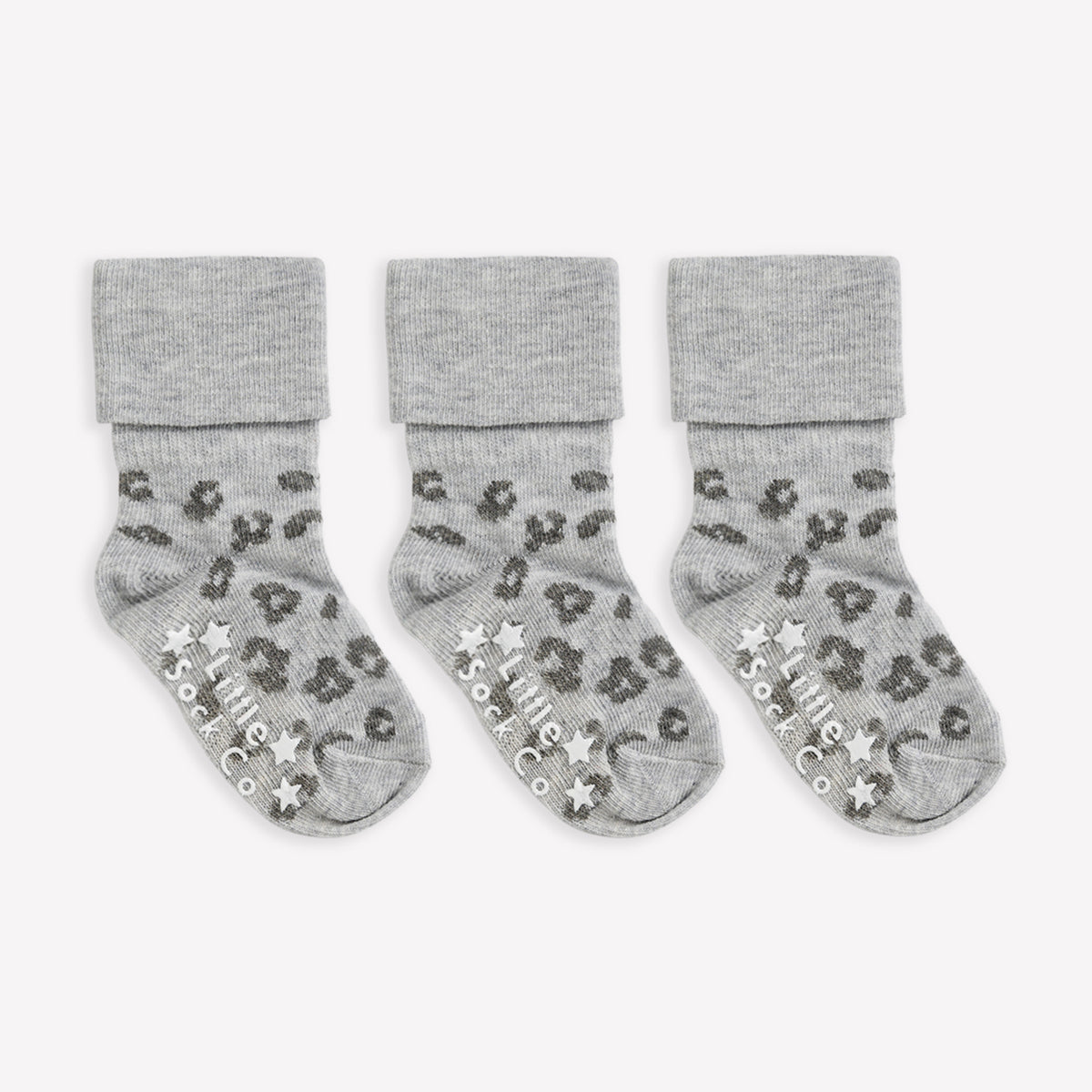 Non-Slip Stay On Baby and Toddler Socks - 3 Pack in Grey Animal