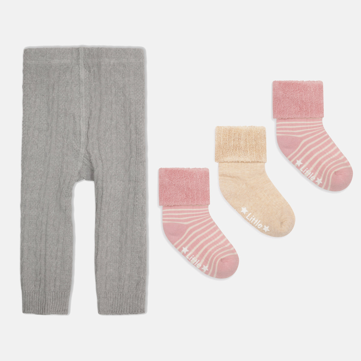 Cable Leggings & Cosy Socks Bundle - Pink