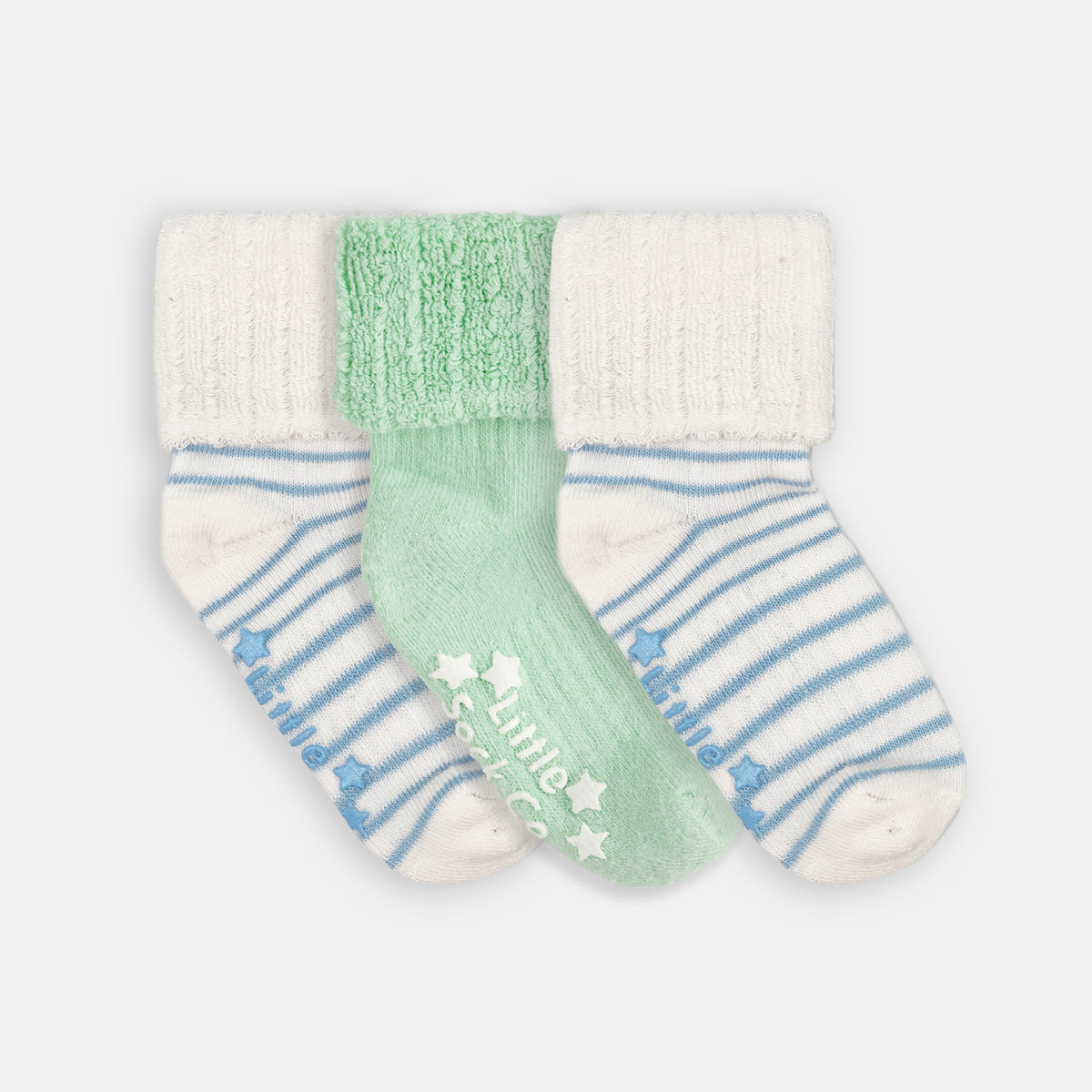Cosy Stay-on Non-Slip Baby Socks - Blue + Matcha 3 Pack