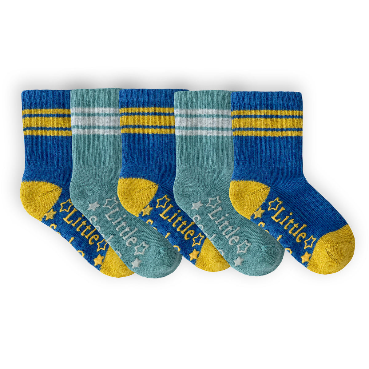 OUTLET - Non-Slip Stay-on Baby & Toddler Organic Quarter Crew Sporty Socks - 5 Pack - Blues