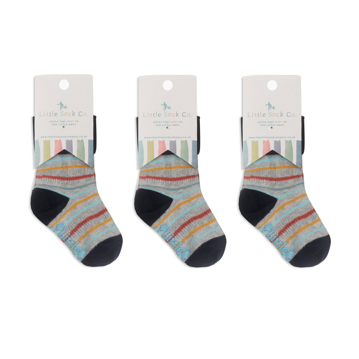 OUTLET - SMALLER FIT - Non-Slip + Stay On Baby and Toddler Socks - 3 Pack in Bobby