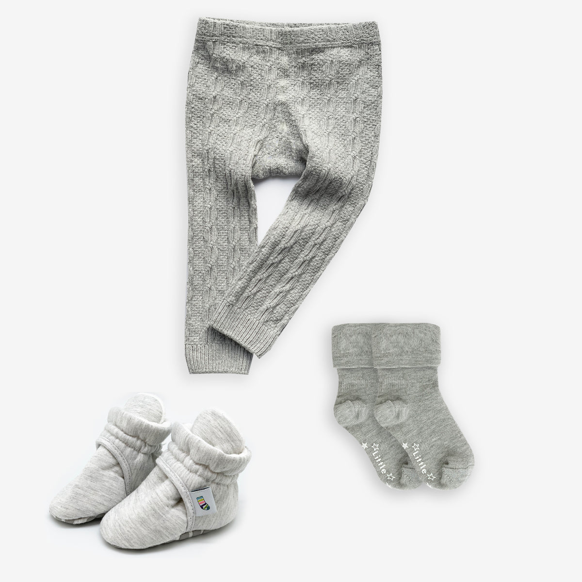 Non-Slip, Stay-on Bootie Bundle + Stay-on Socks + Cable Knit Leggings - Grey